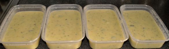 Four portions of sweet dumpling and courgette soup